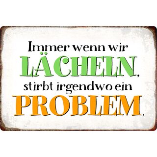 Schild Spruch "Immer wenn wir lächeln stirbt ein Problem" 20 x 30 cm Blechschild