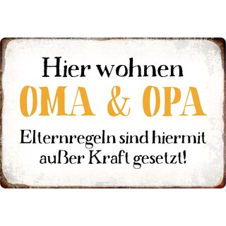 Schild Spruch "Oma und Opa Elternregeln außer Kraft" 20 x 30 cm Blechschild