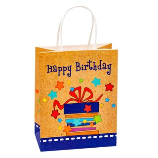 TSI 6er Pack Geschenktüte groß Kraftpapier ca. 26 x 12 x 32 cm Happy Birthday Geschenkverpackung Geburtstag Geschenktaschen