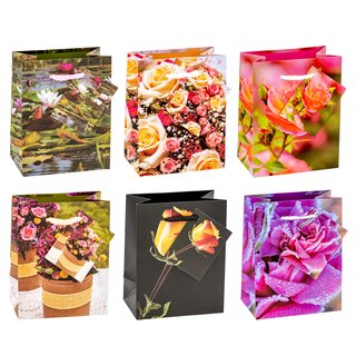TSI 12er Pack Geschenktüten klein 11 x 6,5 x 14 cm ROSEN Geschenktaschen aus Papier Geschenkverpackung für viele Anlässe