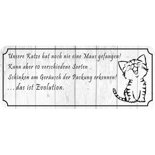 Schild Spruch "Katze Maus - 10 Sorten Schinken - Evolution" 27 x 10 cm 
