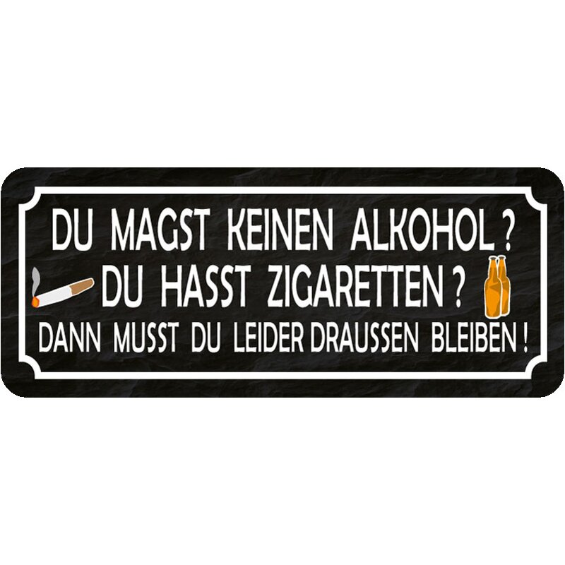 Schild mit Kordel Tin Sign 10 x 27 cm K0060-K Keinen Alkohol & Zigaretten 