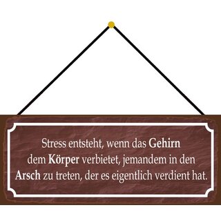 Schild Spruch "Stress, wenn verbietet, in Arsch zu treten" 27 x 10 cm Blechschild mit Kordel