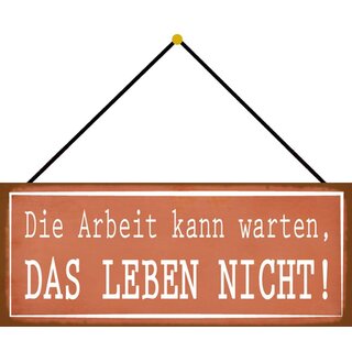 Schild Spruch "Arbeit kann warten, Leben nicht" 27 x 10 cm Blechschild mit Kordel