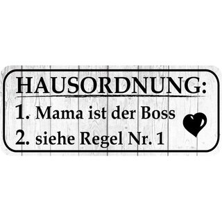 Schild Spruch "Hausordnung - Mama ist Boss" 27 x 10 cm