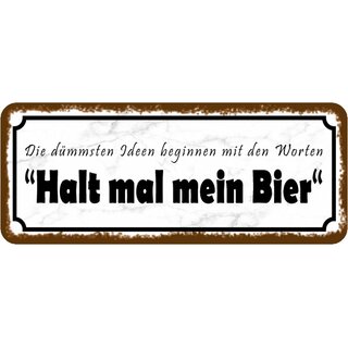 Schild Spruch "Dümmste Ideen - Halt mal mein Bier" 27 x 10 cm 