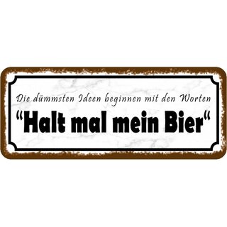 Schild Spruch "Dümmste Ideen - Halt mal mein Bier" 27 x 10 cm