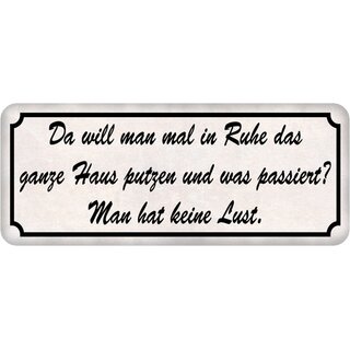 Schild Spruch "in Ruhe Haus putzen, keine Lust" 27 x 10 cm  