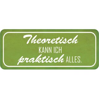 Schild Spruch "Theoretisch kann ich praktisch alles" grün 27 x 10 cm