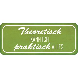 Schild Spruch "Theoretisch kann ich praktisch alles" grün 27 x 10 cm 