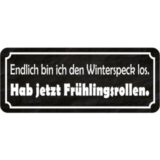 Schild Spruch "Endlich Winterspeck los – habe Frühlingsrollen" 27 x 10 cm   