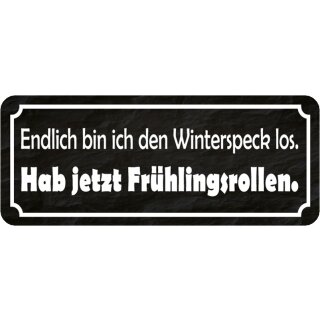 Schild Spruch "Endlich Winterspeck los – habe Frühlingsrollen" 27 x 10 cm
