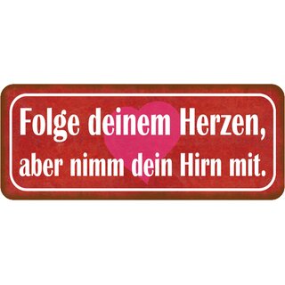 Schild Spruch "Folge deinem Herzen, aber nimm Hirn mit" 27 x 10 cm