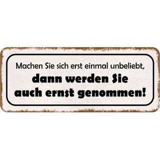 Schild Spruch "Machen sich unbeliebt - werden ernst genommen" 27 x 10 cm