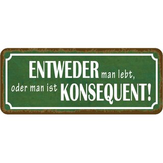 Schild Spruch "Entweder man lebt oder ist konsequent" 27 x 10 cm