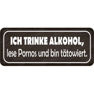 Schild Spruch trinke Alkohol, lese Pornos, bin tätowiert 27 x 10 cm 