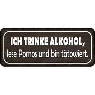 Schild Spruch "trinke Alkohol, lese Pornos, bin tätowiert" 27 x 10 cm