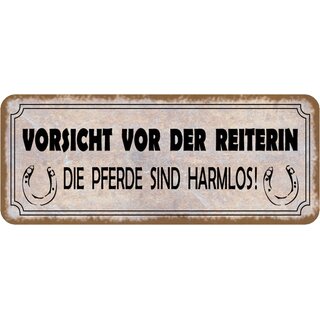 Schild Spruch "Vorsicht vor Reiterin - Pferde harmlos" 27 x 10 cm
