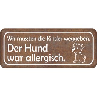 Schild Spruch "mussten Kinder weggeben - Hund allergisch" 27 x 10 cm
