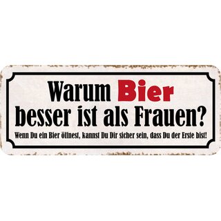 Schild Spruch "Bier besser als Frauen - öffnest, sicher, Erste bist" 27 x 10 cm 