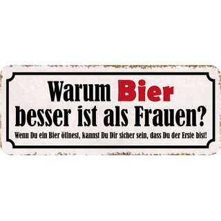Schild Spruch "Bier besser als Frauen - öffnest, sicher, Erste bist" 27 x 10 cm