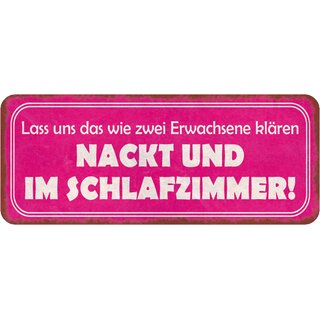 Schild Spruch "wie Erwachsene klären - nackt im Schlafzimmer" 27 x 10 cm