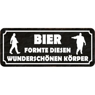 Schild Spruch "Bier formte wunderschönen Körper" 27 x 10 cm
