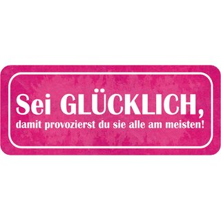 Schild Spruch "Sei glücklich - provozierst sie am meisten" 27 x 10 cm