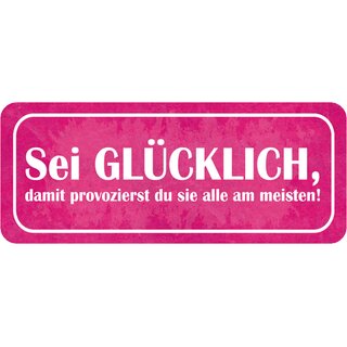 Schild Spruch "Sei glücklich - provozierst sie am meisten" 27 x 10 cm 