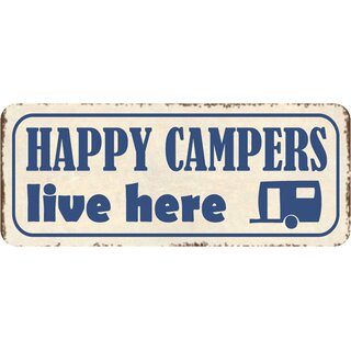 Schild Spruch "Happy campers live here" 27 x 10 cm 