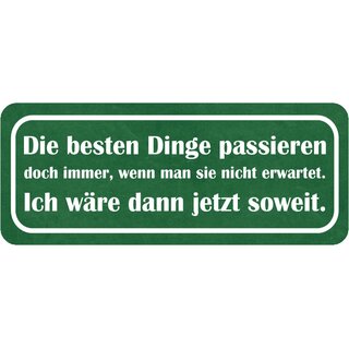 Schild Spruch "besten Dinge passieren, nicht erwartet - wäre soweit" 27 x 10 cm