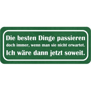 Schild Spruch "besten Dinge passieren, nicht erwartet - wäre soweit" 27 x 10 cm 