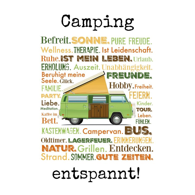 Schild Spruch "Camping entspannt Befreit Sonne Freunde" 20 x 30 cm,