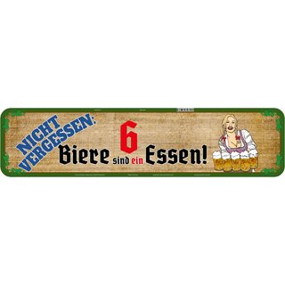 Schild Spruch "6 Biere sind ein Essen" 46 x 10 cm