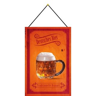 Schild Spruch "Deutsches Bier Traditionelle Brauart" 20 x 30 cm Blechschild mit Kordel