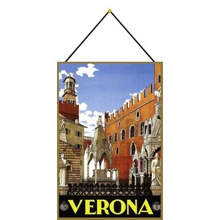 Schild Vintage "Verona Stadt" 20 x 30 cm Blechschild mit Kordel