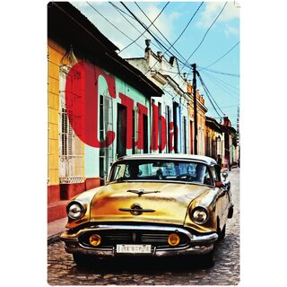 Schild Vintage "Cuba Oldtimer gelb" 20 x 30 cm