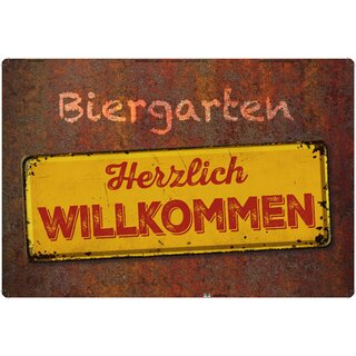 Schild Spruch "Biergarten Herzlich Willkommen Rostoptik" 20 x 30 cm