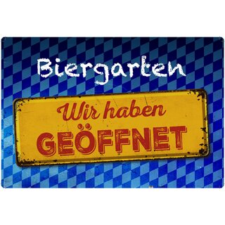 Schild Spruch "Biergarten wir haben geöffnet blau/weiß" 20 x 30 cm 