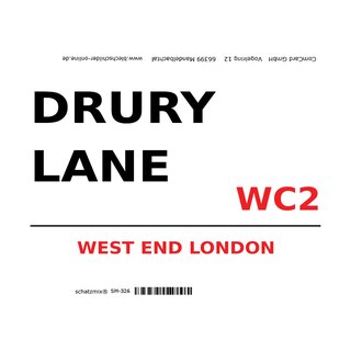 Schild Drury Lane WC2 weiß 20 x 30 cm 
