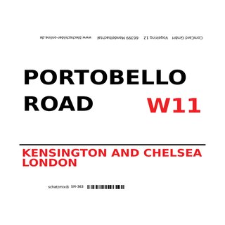 Schild "Portobello Road W11 weiß" 20 x 30 cm 