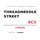 Schild "Threadneedle Street EC2 weiß" 20 x 30 cm