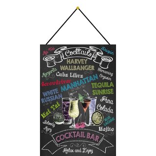 Schild Spruch "Cocktails, Cocktail Bar, Relax and Enjoy" 20 x 30 cm Blechschild mit Kordel