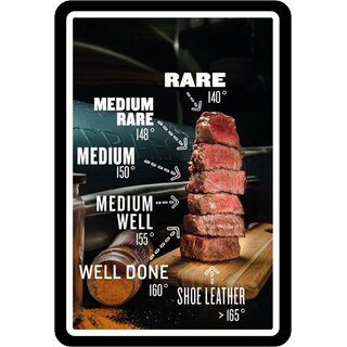 Schild Spruch "Rare, medium rare, medium, well done" Fleisch Temperatur 20 x 30 cm 