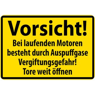 Schild Spruch "Vorsicht laufenden Motoren Vergiftungsgefahr" Gelb 20 x 30 cm