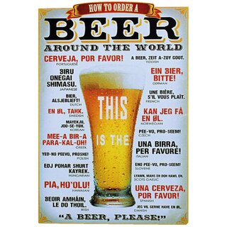 Schild Spruch "How to order a beer around the world" Bier 20 x 30 cm