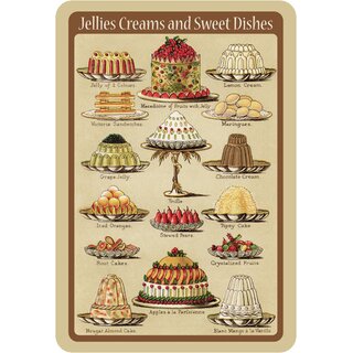 Schild Spruch "Jellies Creams and Sweet Dishes" Vintage Kuchen 20 x 30 cm