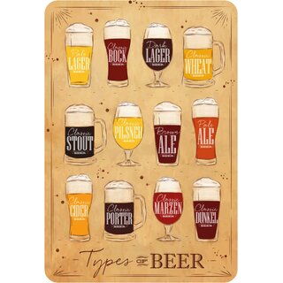 Schild Spruch "Types of beer, Dark Lager, Wheat Cider, Porter" 20 x 30 cm 