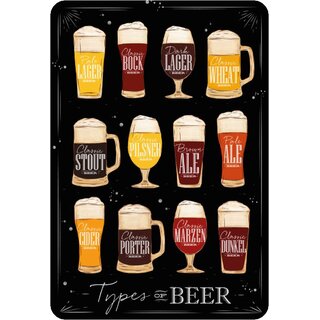 Schild Spruch "Types of beer, Dark Lager, Wheat Cider, Porter" schwarz 20 x 30 cm