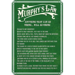 Schild Spruch "Murphys law, anything can go wrong will" 20 x 30 cm 